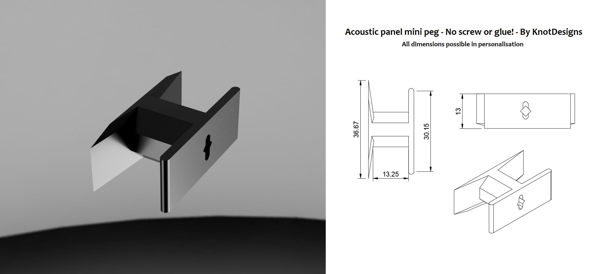 Schilderijhaak voor akoestische panelen - Installatietype: Muurclip